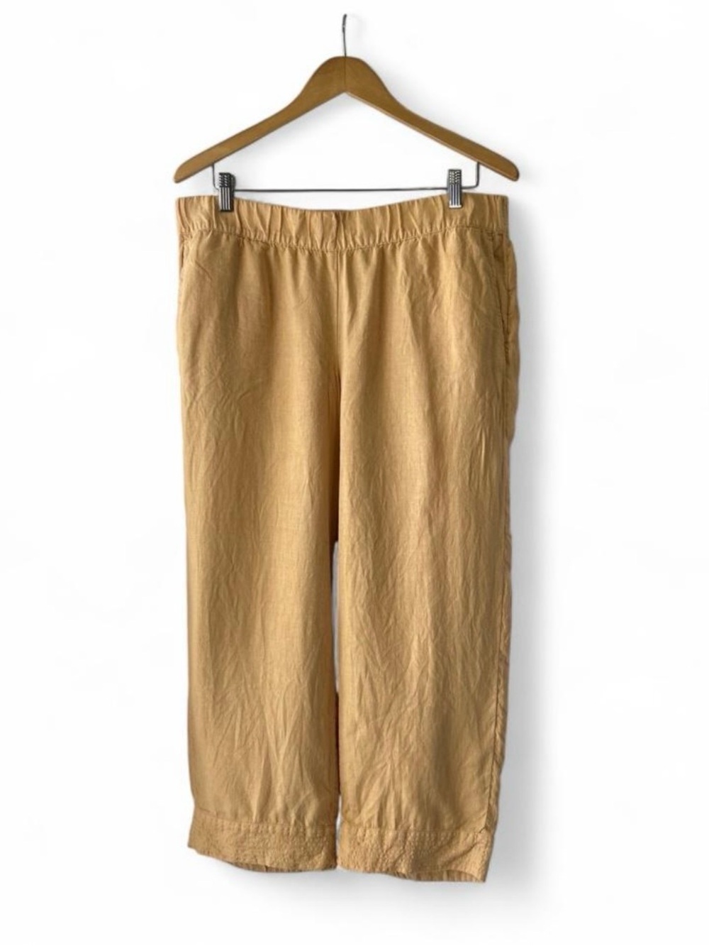 Pure Jill 100% Linen Cropped Pants Light Orange Lagenlook Elastic Waist Medium